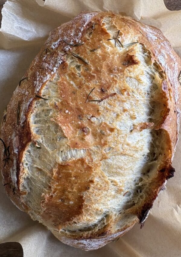 No-Knead Rosemary and Roasted Garlic Artisan Bread