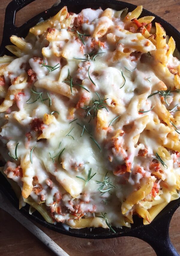 Cheesy Baked Turkey Penne. - harvestandnourish.com