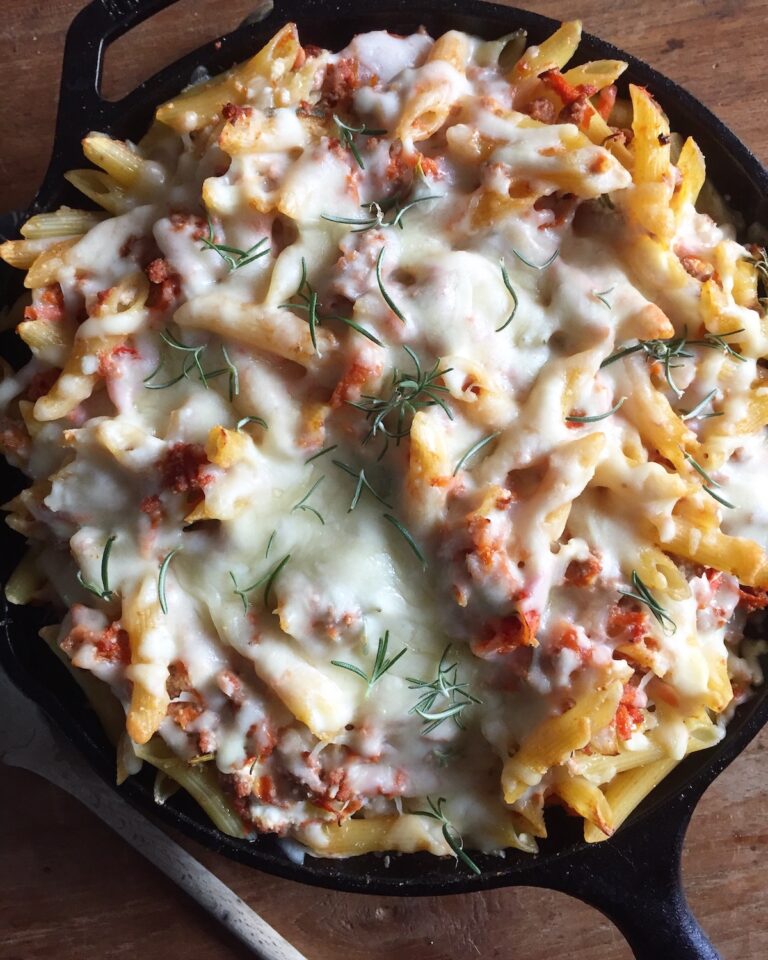 Cheesy Baked Turkey Penne. - harvestandnourish.com