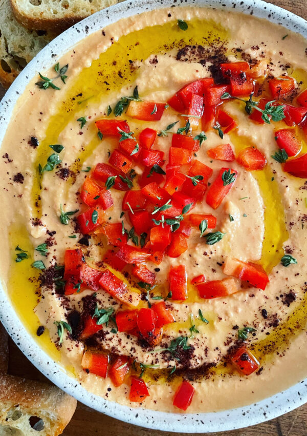 Roasted Red Pepper Hummus. - harvestandnourish.com
