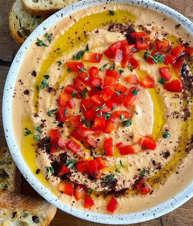 Roasted Red Pepper Hummus. - harvestandnourish.com