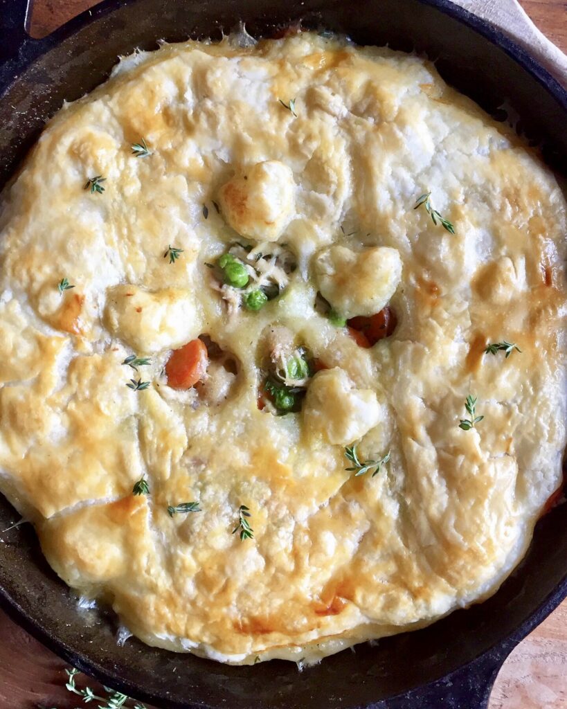 Skillet Chicken Pot Pie with Puff Pastry. - harvestandnourish.com