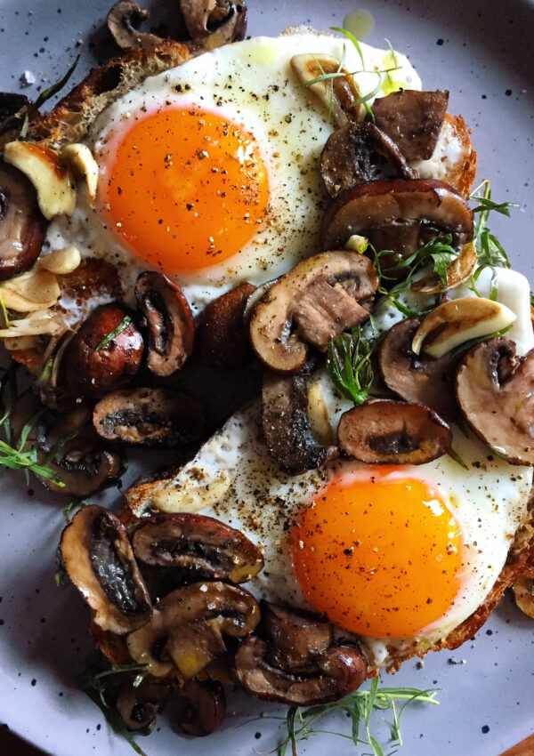 Mushroom Toasts with Eggs and Tarragon. - harvestandnourish.com