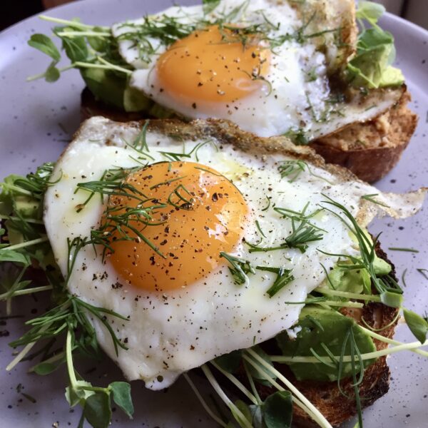 Miso Avocado Toasts with Eggs and Greens