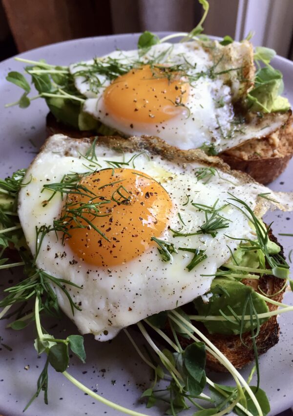 Miso Avocado Toasts with Eggs and Greens. - harvestandnourish.com
