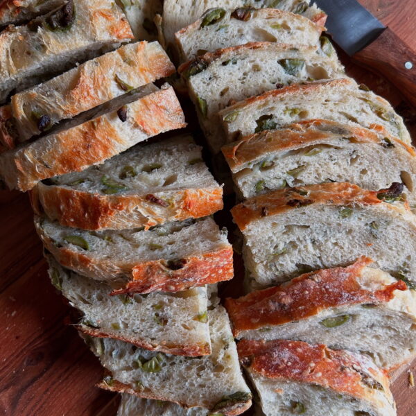 No-Knead Green Olive and Rosemary Artisan Bread
