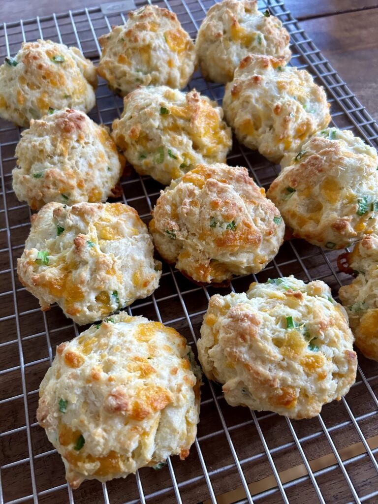 Cheddar Scallion Drop Biscuits. - harvestandnourish.com