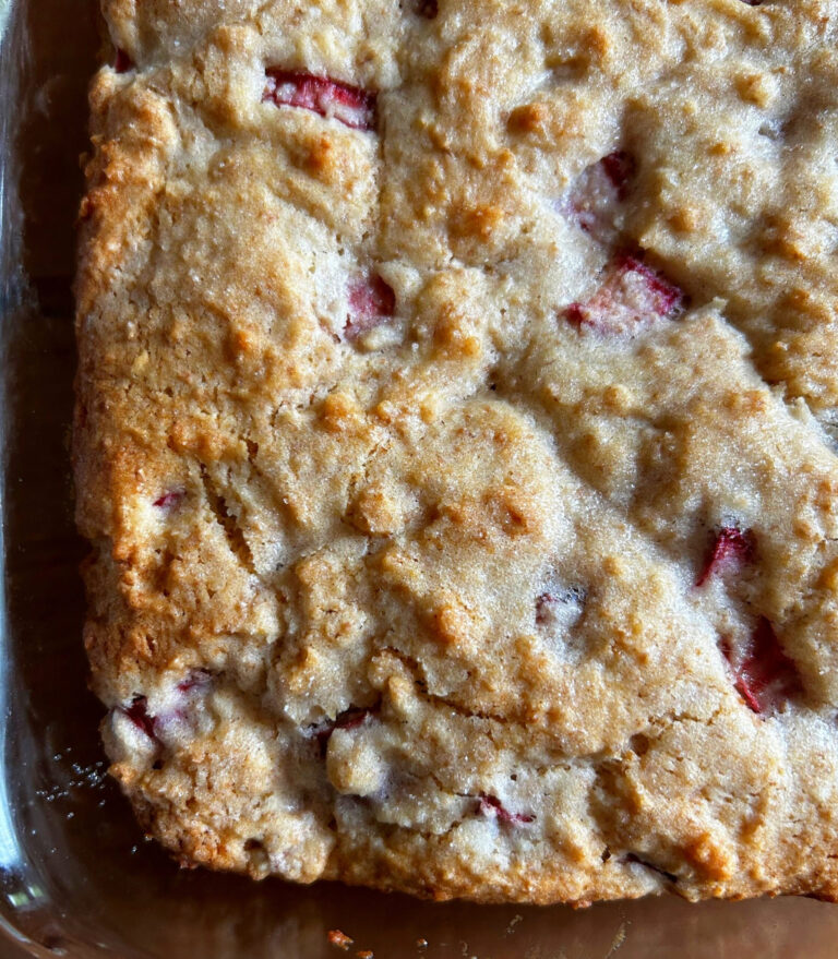 Coconut Rhubarb Breakfast Cake. - harvestandnourish.com