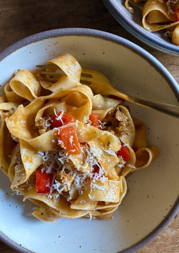 Pappardelle with Sausage and Peppers. - harvestandnourish.com