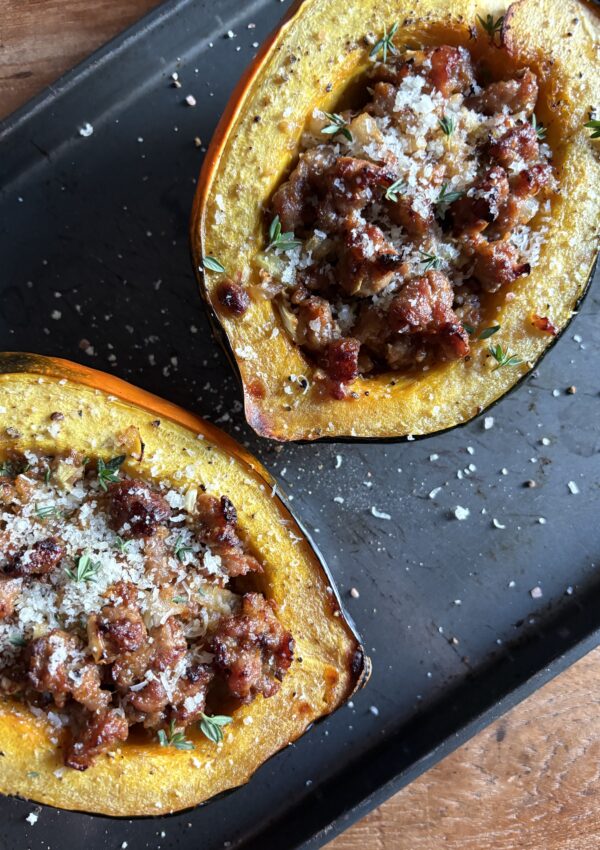 Sausage Stuffed Acorn Squash. - harvestandnourish.com