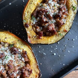 Sausage Stuffed Acorn Squash. - harvestandnourish.com