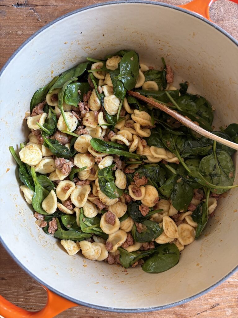 Orecchiette with Sausage and Spinach. - harvestandnourish.com