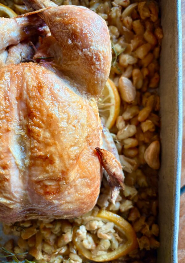 Lemon Rosemary Roast Chicken and White Beans
